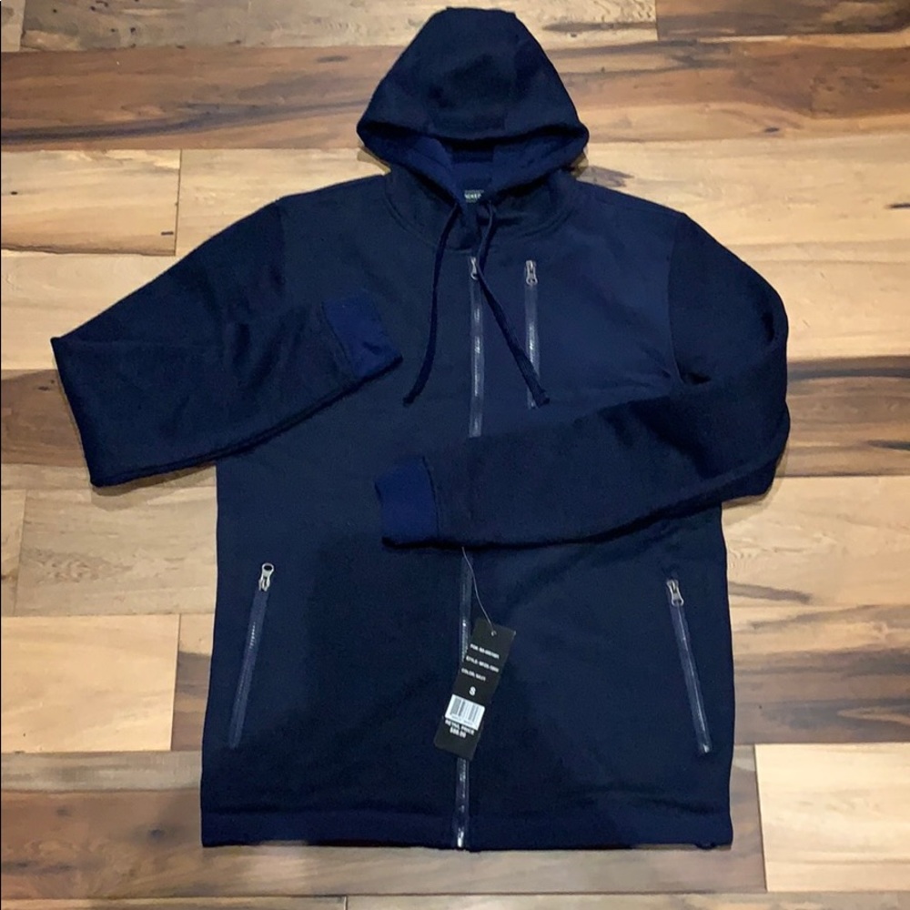 Wicked Stitch Mens Full Zip Knit Hoodie Navy Small